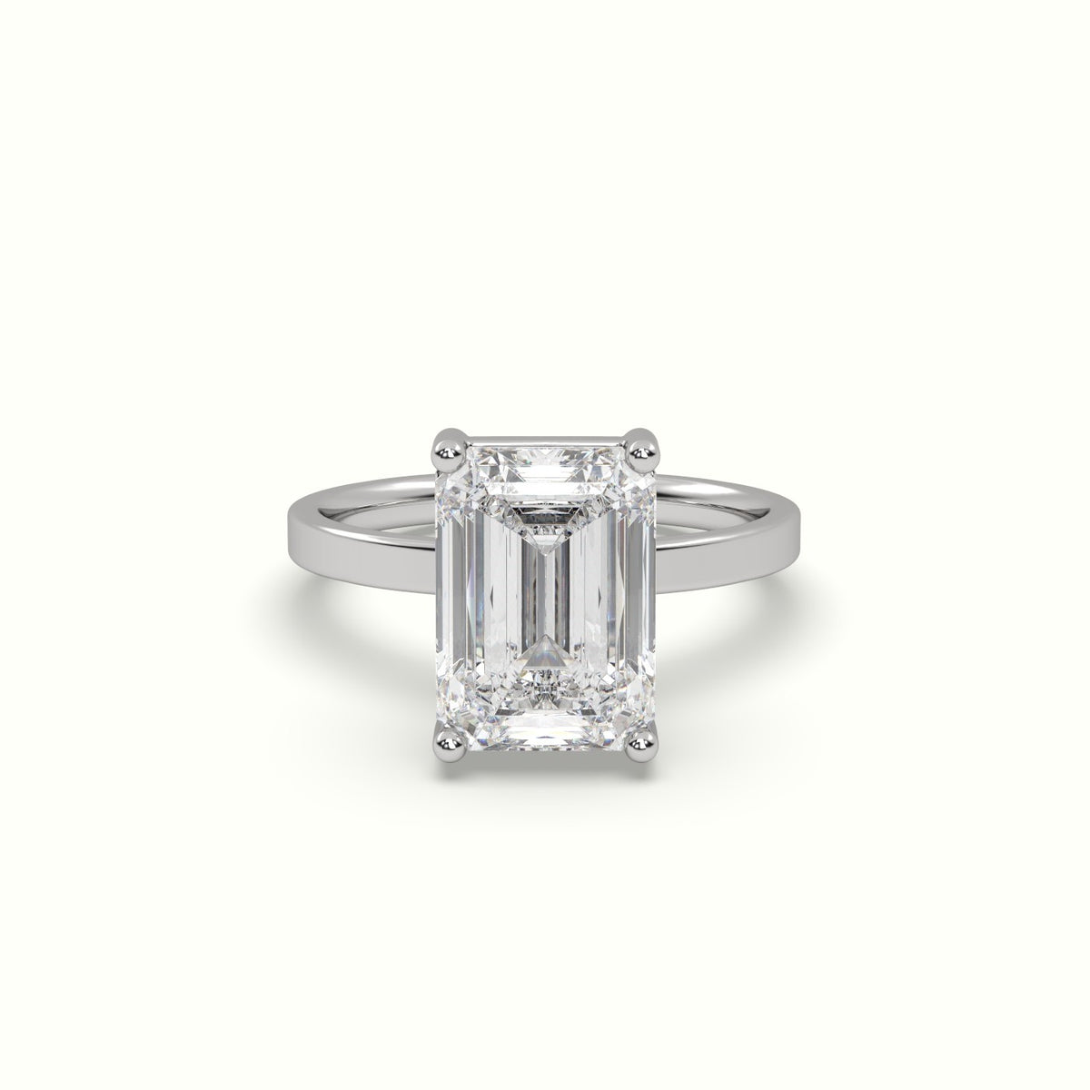 Emerald Cut Diamond Solitaire Plain Band — White Gold