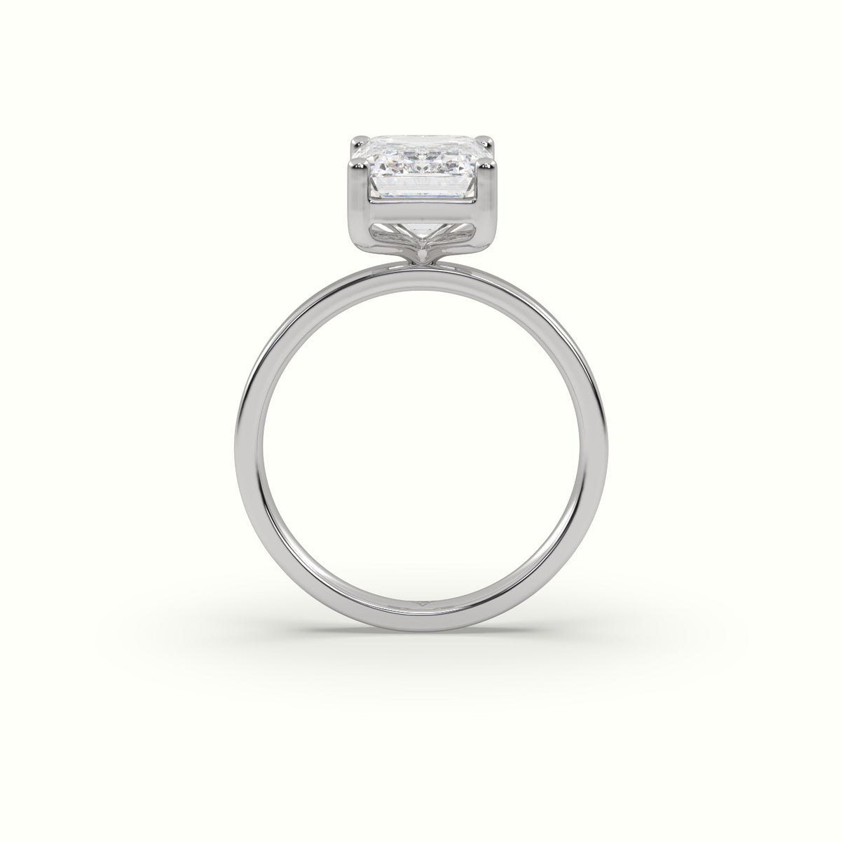 Emerald Cut Diamond Solitaire Plain Band — White Gold
