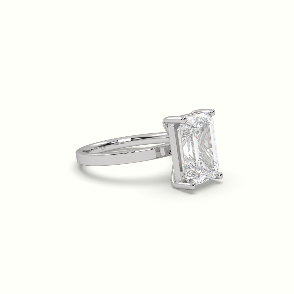 Emerald Cut Diamond Solitaire Plain Band — White Gold