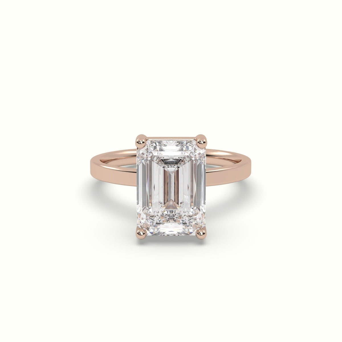 Emerald Cut Diamond Solitaire Plain Band — Rose Gold
