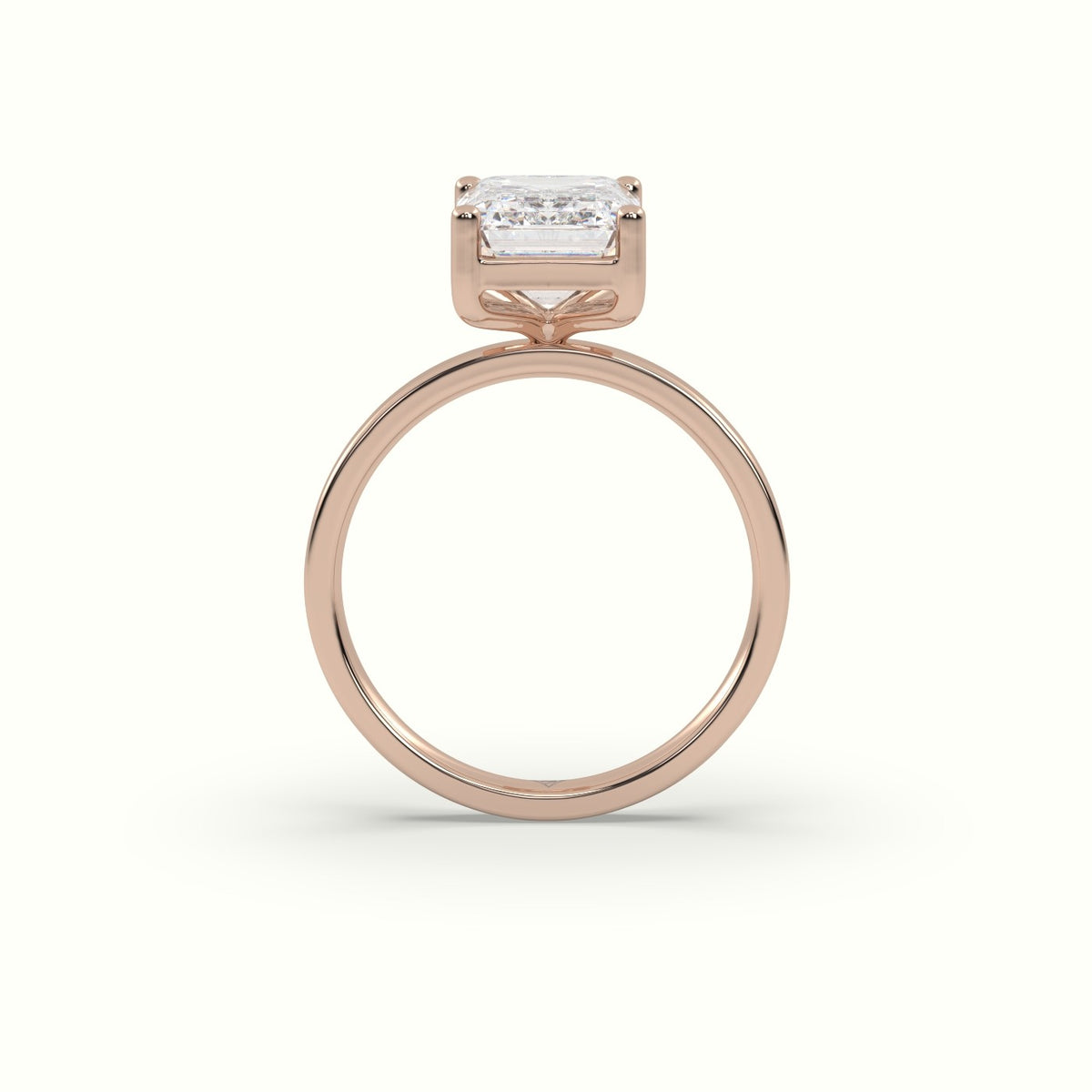 Emerald Cut Diamond Solitaire Plain Band — Rose Gold