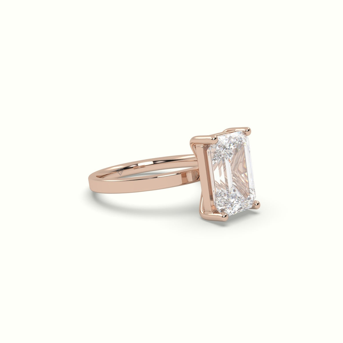 Emerald Cut Diamond Solitaire Plain Band — Rose Gold