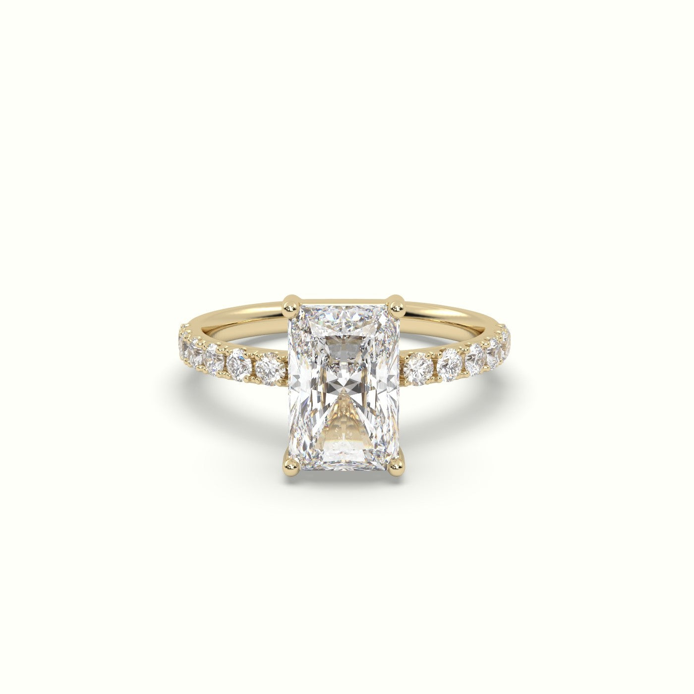 Radiant Diamond 4 Prongs Ring With Pave Accents — Yellow Gold