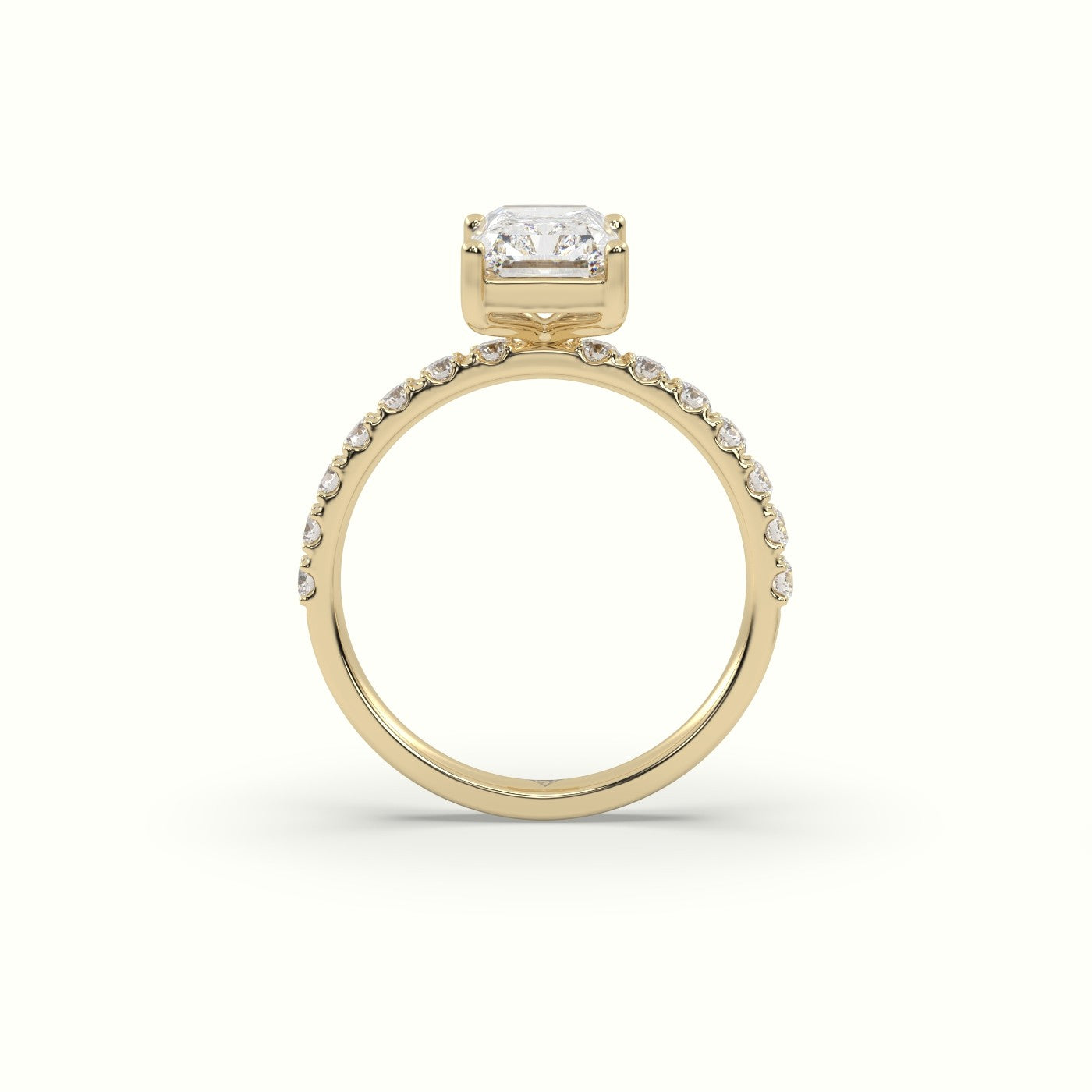 Radiant Diamond 4 Prongs Ring With Pave Accents — Yellow Gold