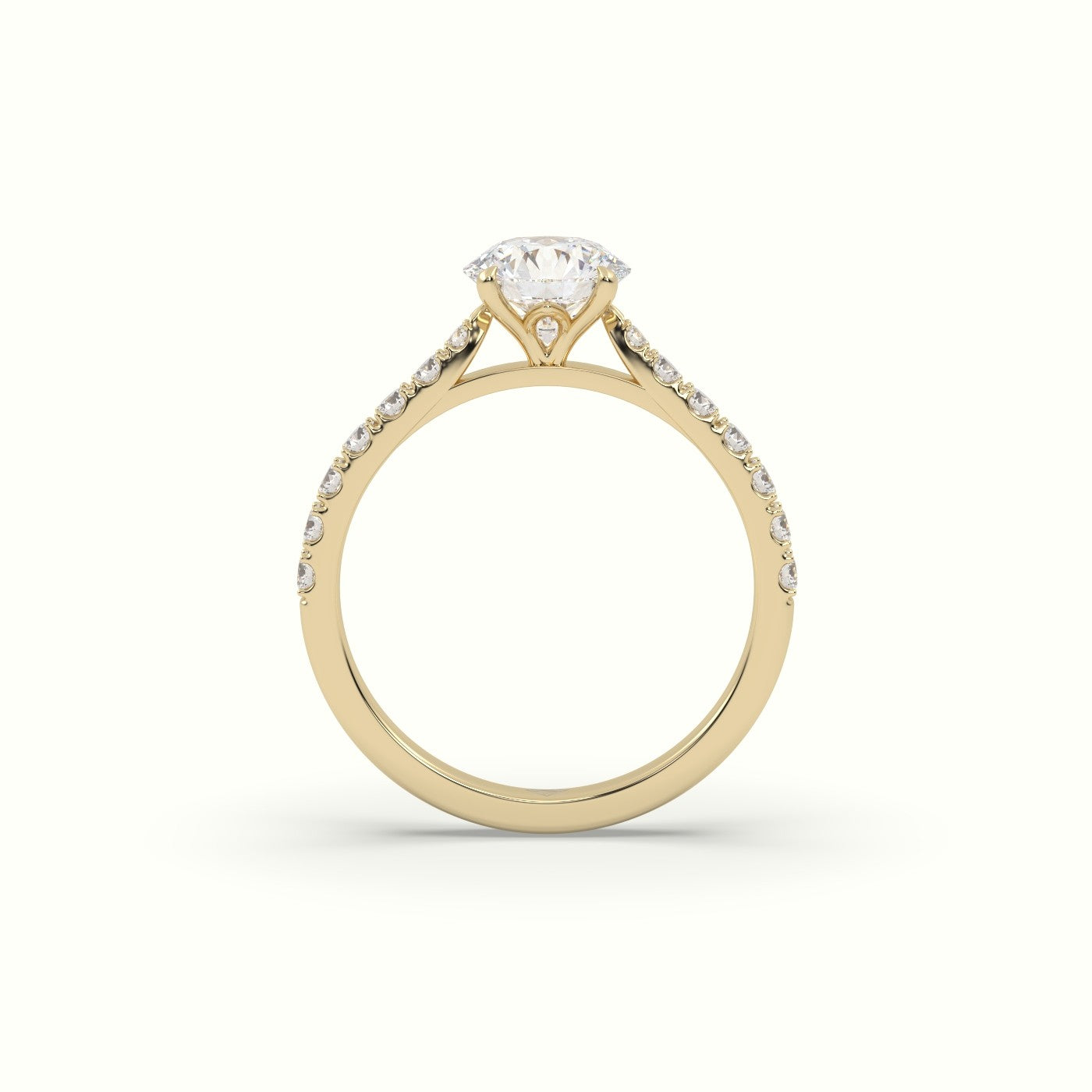 Round Cut Diamond 4 Round Prongs Pave Band Ring — Yellow Gold