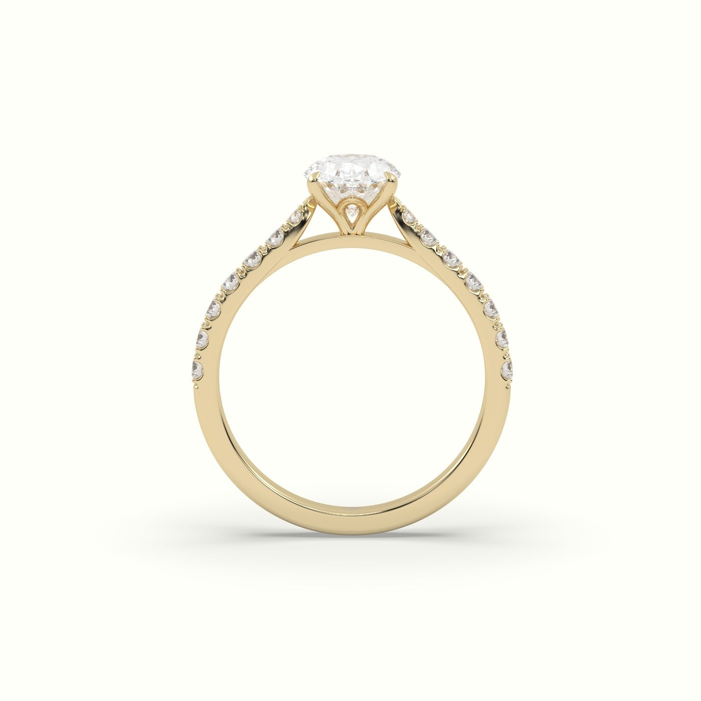 Oval Cut Pavé-Set 4 Prongs Diamond Engagement Ring — Yellow Gold