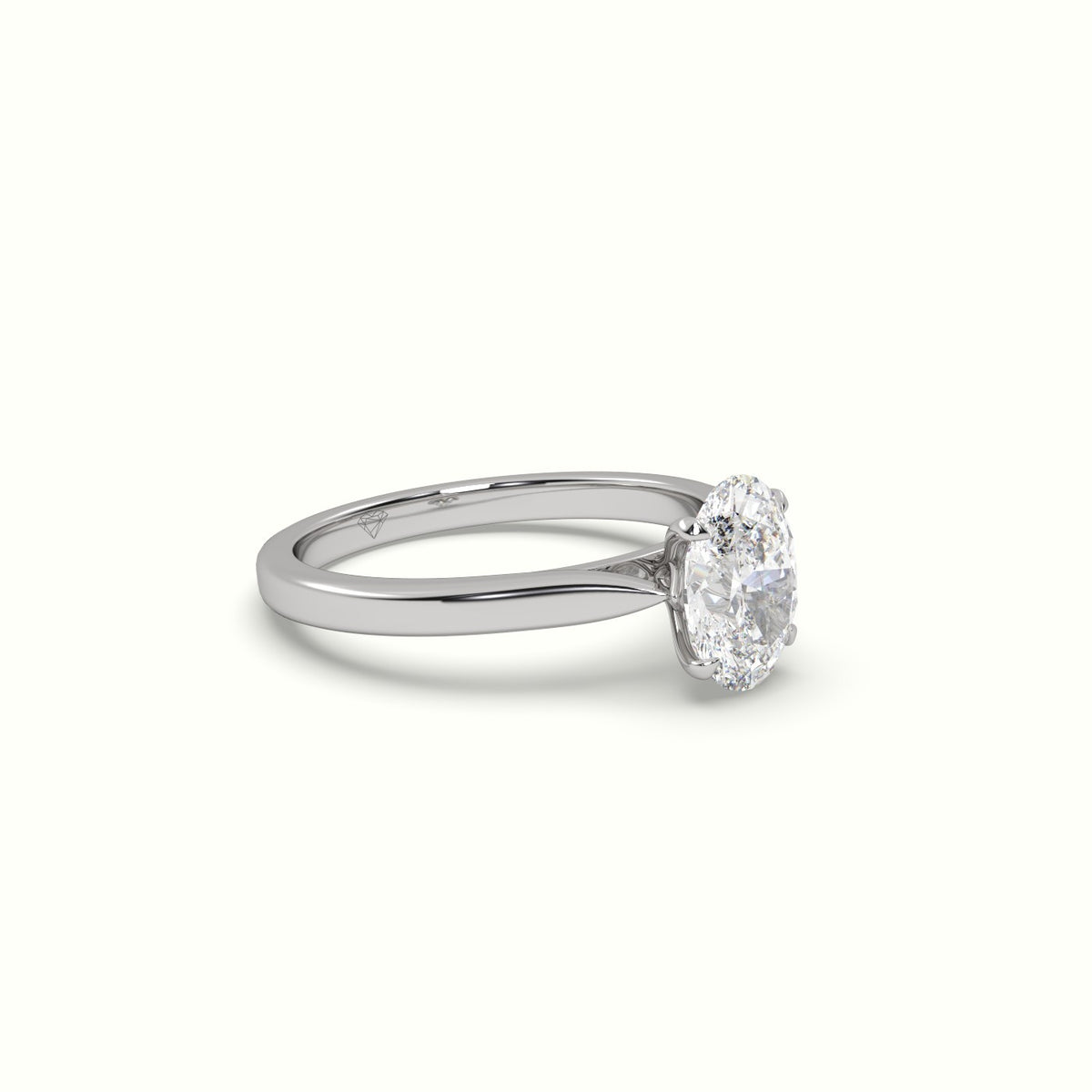 Oval Cut Solitaire Diamond 4 Prongs Ring — White Gold