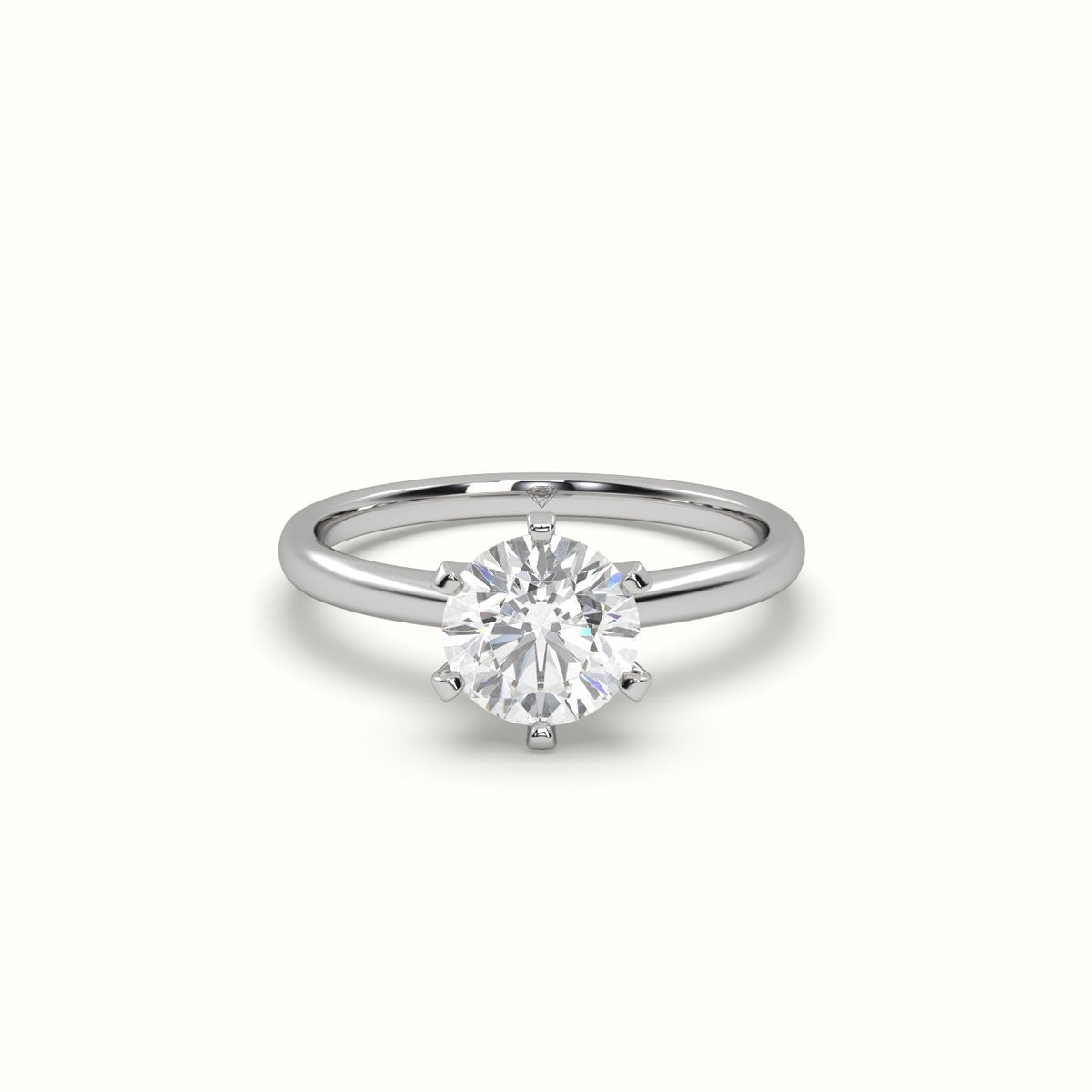 Solitaire Round 6 Prong Splendor Diamond Ring — White Gold