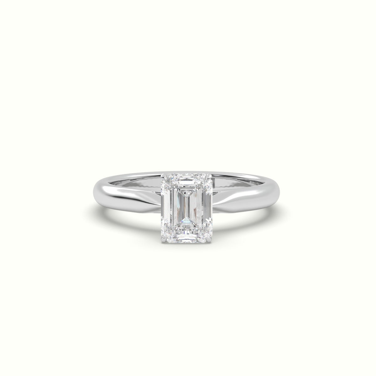 Emerald Diamond Cut 4 Prongs Solitaire Designer Engagement Ring — White Gold