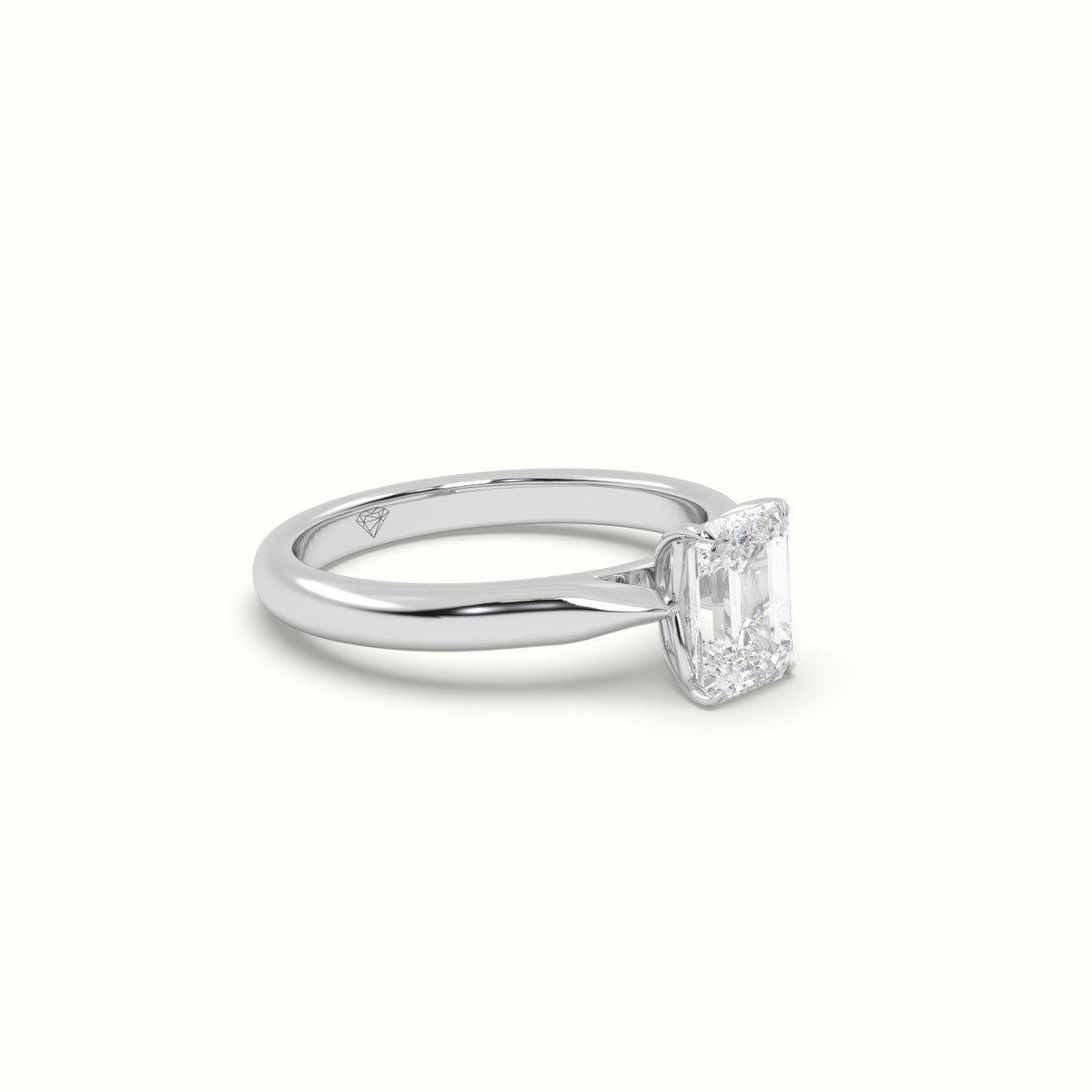 Emerald Diamond Cut 4 Prongs Solitaire Designer Engagement Ring — White Gold