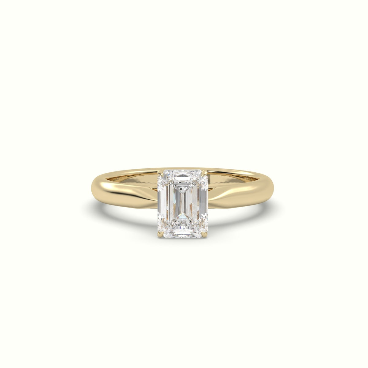 Emerald Diamond Cut 4 Prongs Solitaire Designer Engagement Ring — Yellow Gold