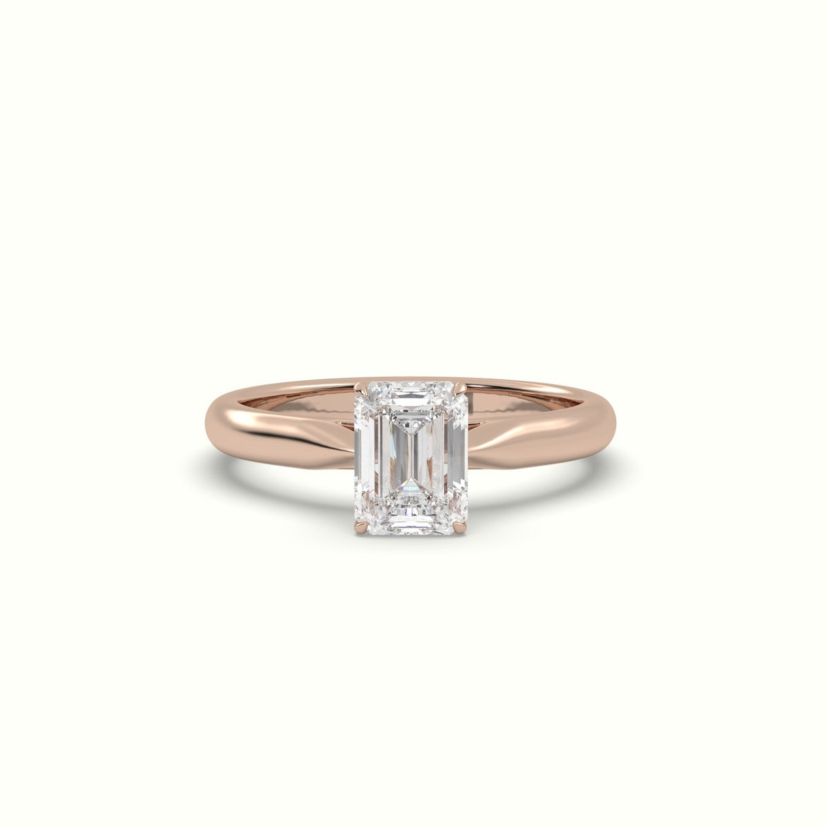 Emerald Diamond Cut 4 Prongs Solitaire Designer Engagement Ring — Rose Gold