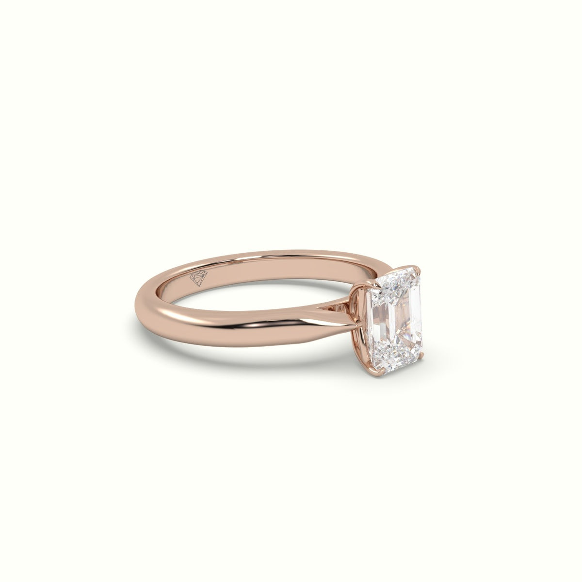 Emerald Diamond Cut 4 Prongs Solitaire Designer Engagement Ring — Rose Gold