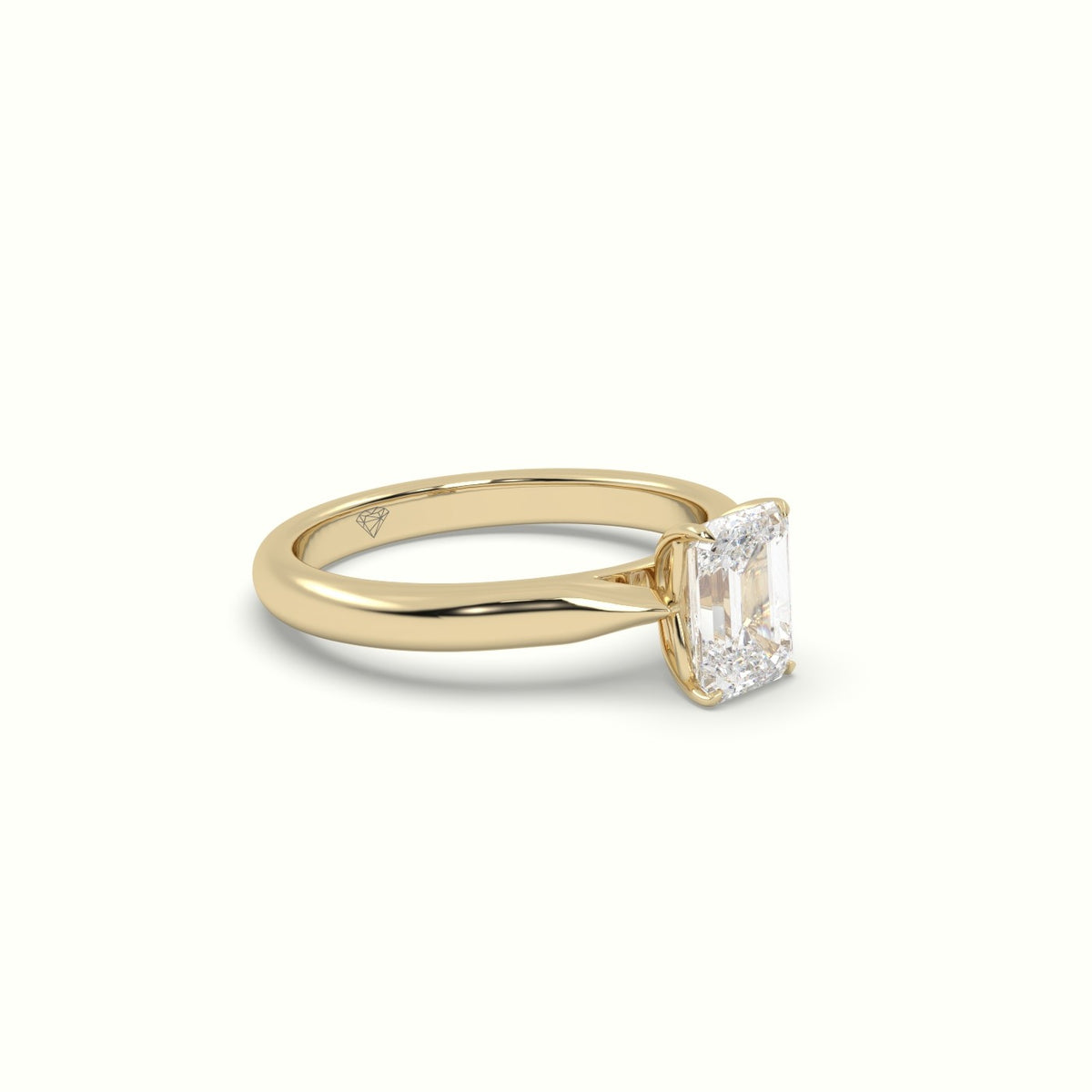 Emerald Diamond Cut 4 Prongs Solitaire Designer Engagement Ring — Yellow Gold