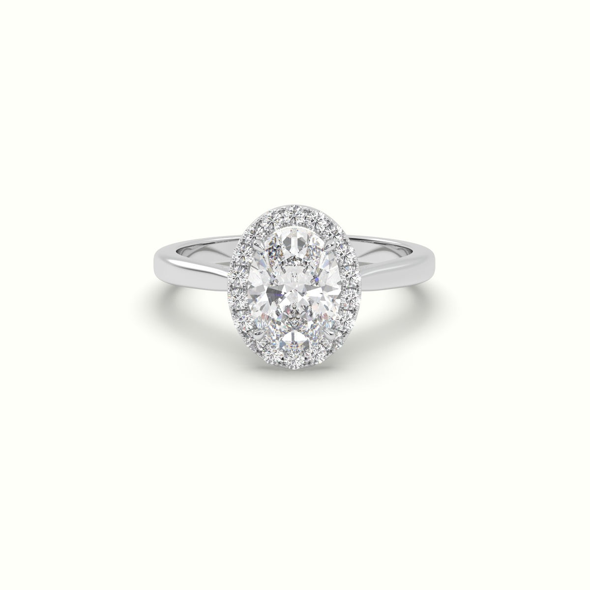 Oval Cut Diamond Halo Engagement Ring — White Gold