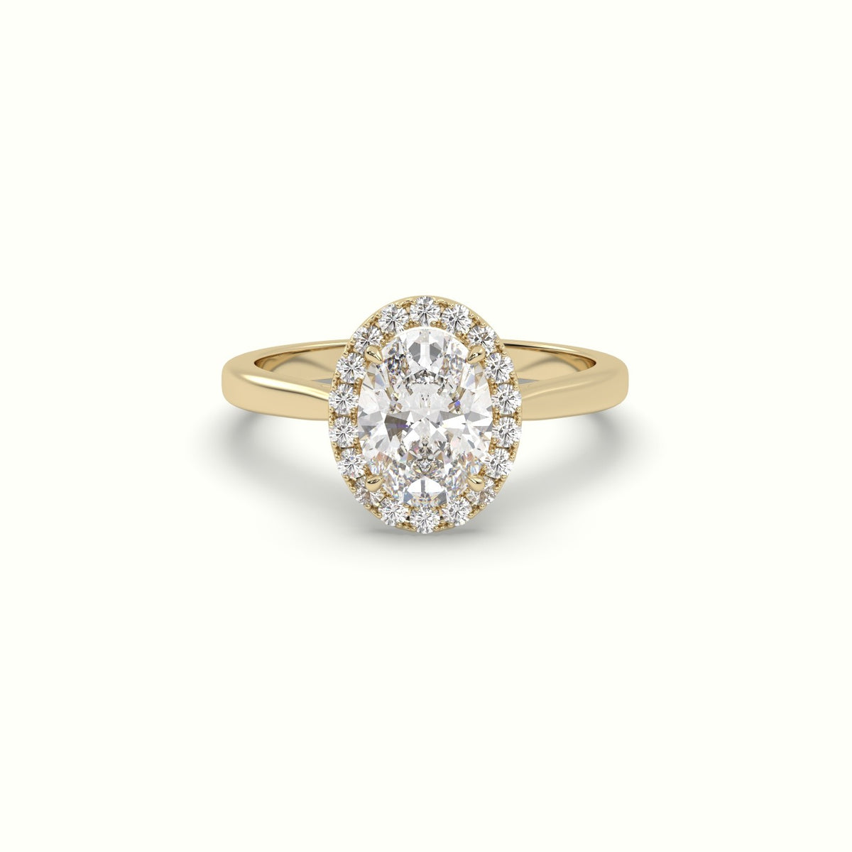 Oval Cut Diamond Halo Engagement Ring — Yellow Gold