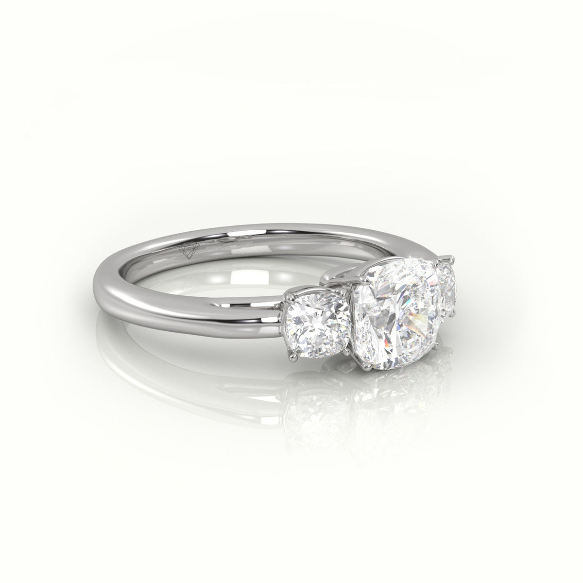 Cushion Cut Diamond 4 Prongs Side Stone Engagement Ring — White Gold