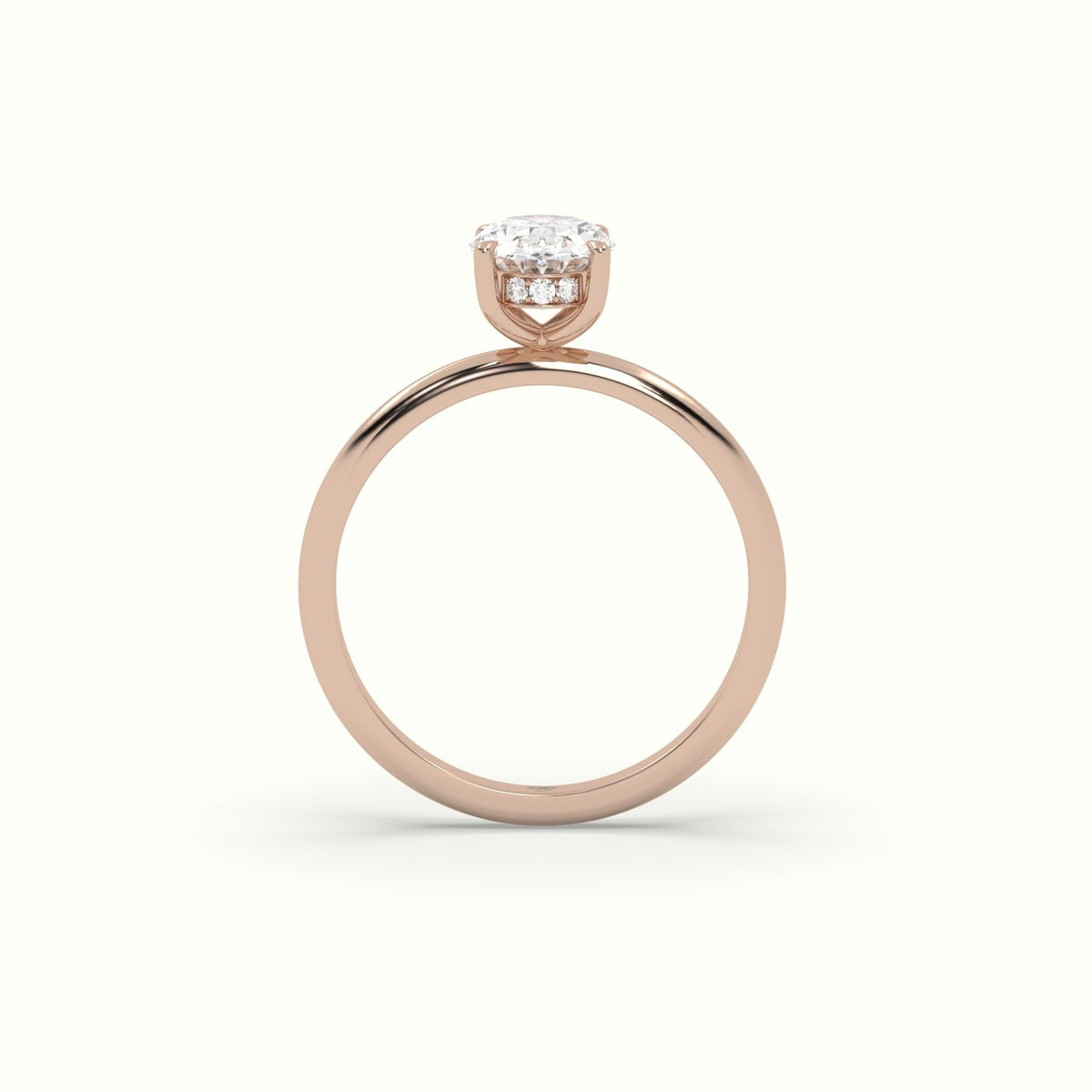 Oval Diamond Ring With Hidden Halo Setting — Rose Gold