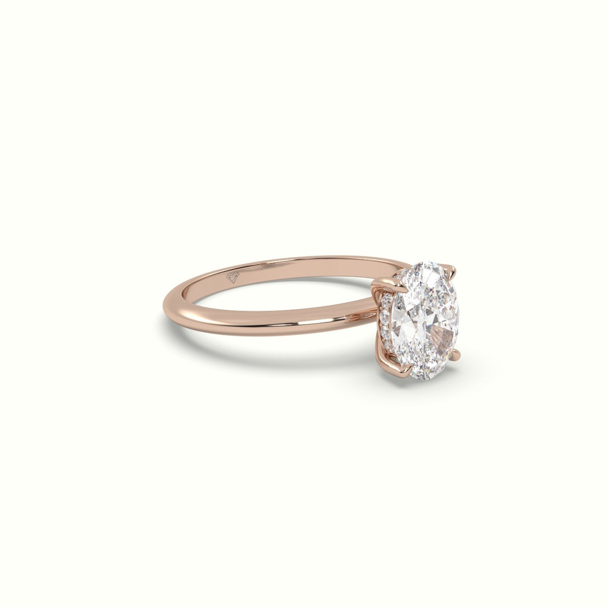 Oval Diamond Ring With Hidden Halo Setting — Rose Gold