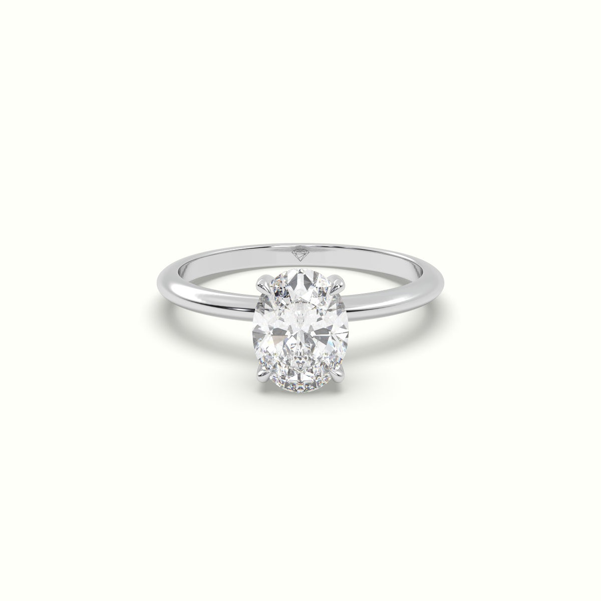 Oval Diamond Ring With Hidden Halo Setting — White Gold