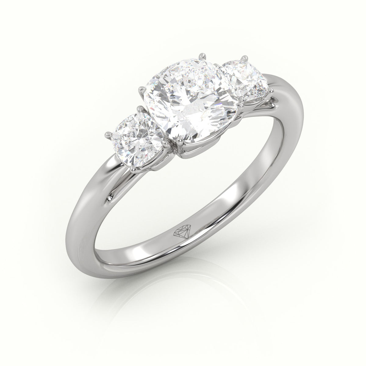Cushion Cut Diamond 4 Prongs Side Stone Engagement Ring — White Gold