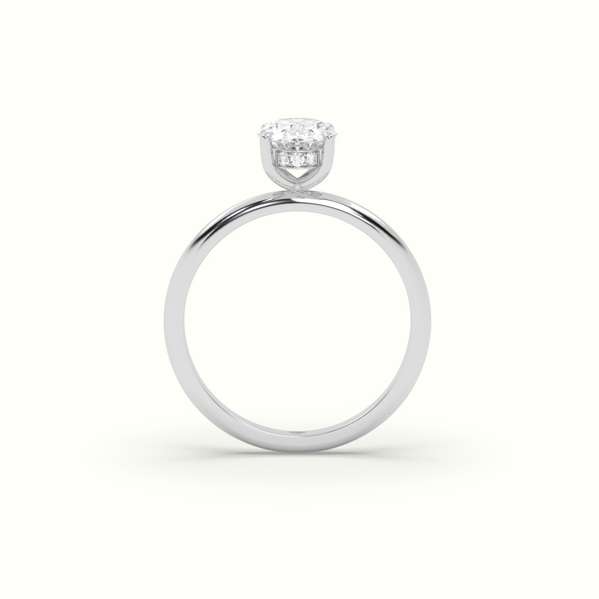 Oval Diamond Ring With Hidden Halo Setting — White Gold