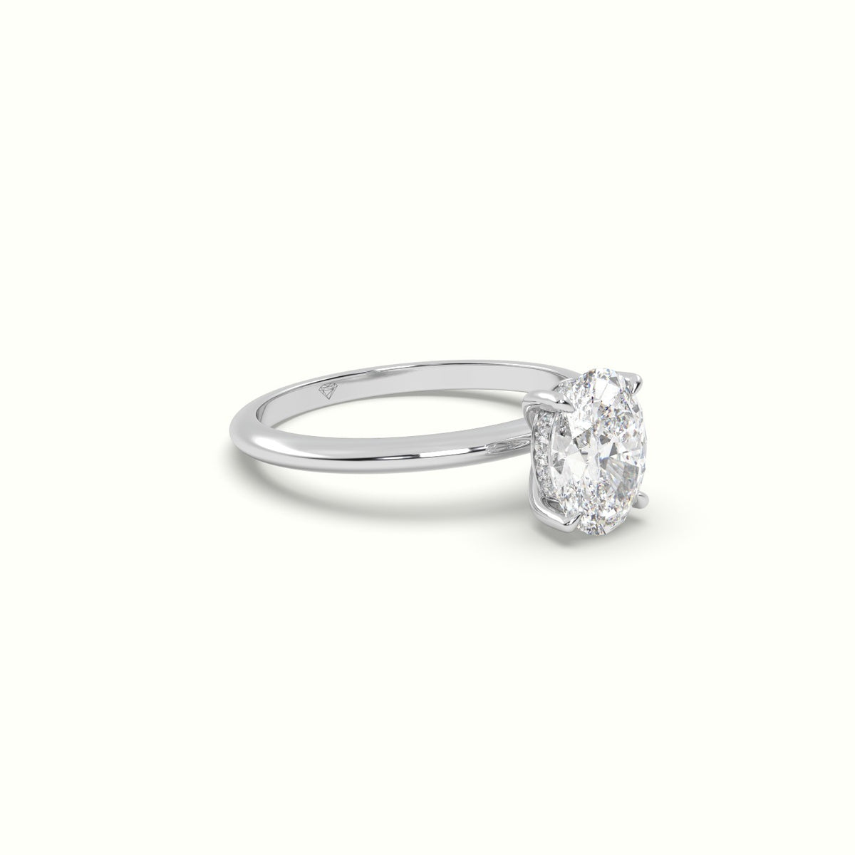 Oval Diamond Ring With Hidden Halo Setting — White Gold
