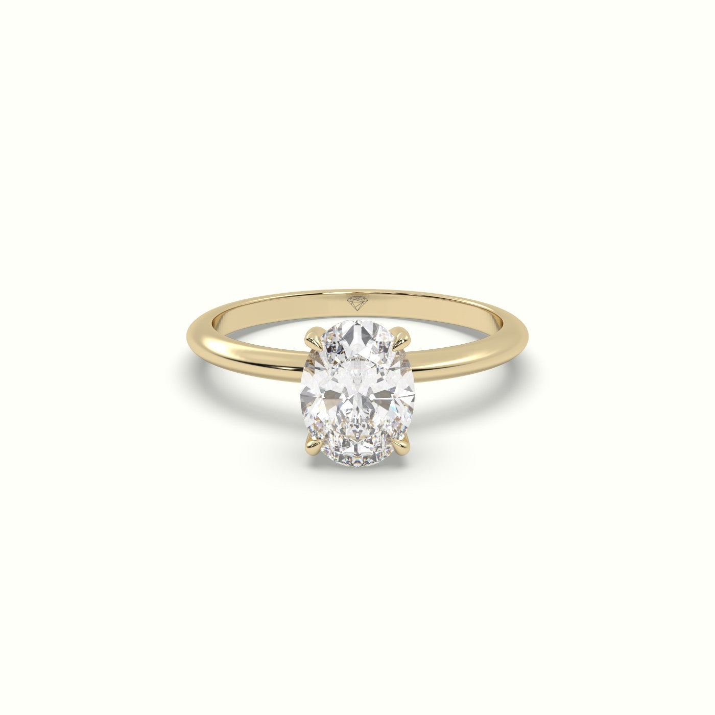 Oval Diamond Ring With Hidden Halo Setting — Yellow Gold