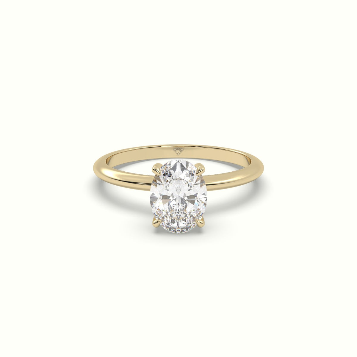 Oval Diamond Ring With Hidden Halo Setting — Yellow Gold