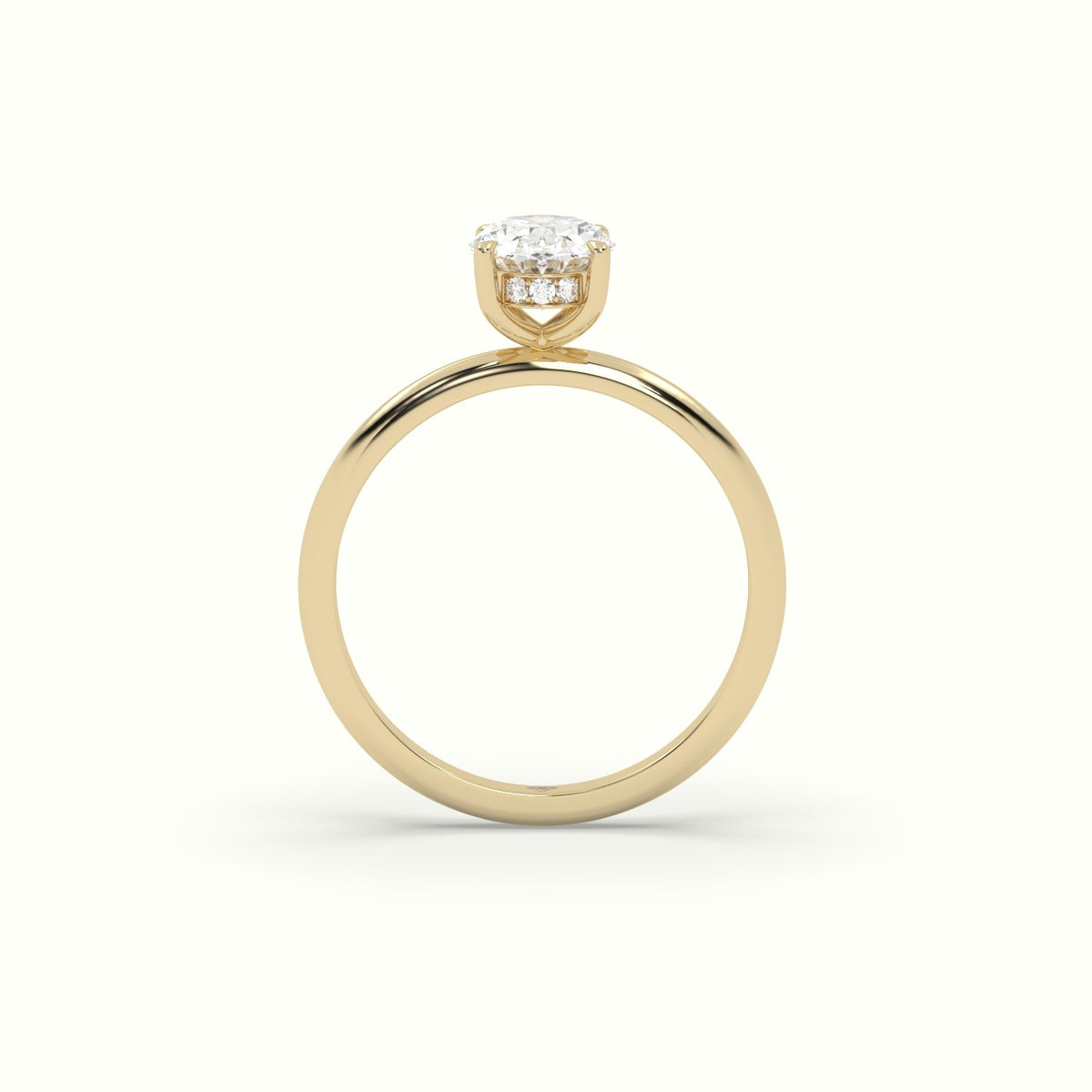 Oval Diamond Ring With Hidden Halo Setting — Yellow Gold