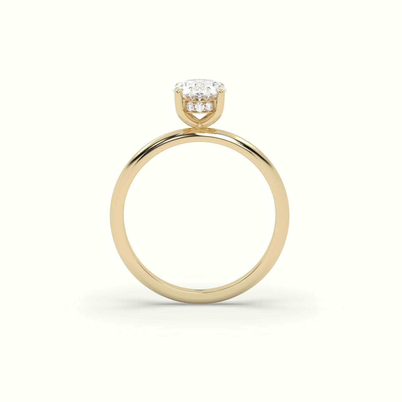 Oval Diamond Ring With Hidden Halo Setting — Yellow Gold