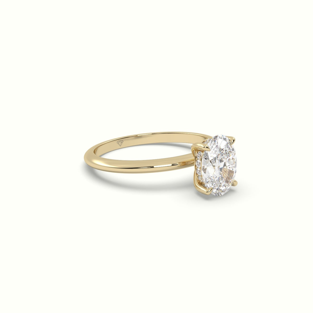 Oval Diamond Ring With Hidden Halo Setting — Yellow Gold
