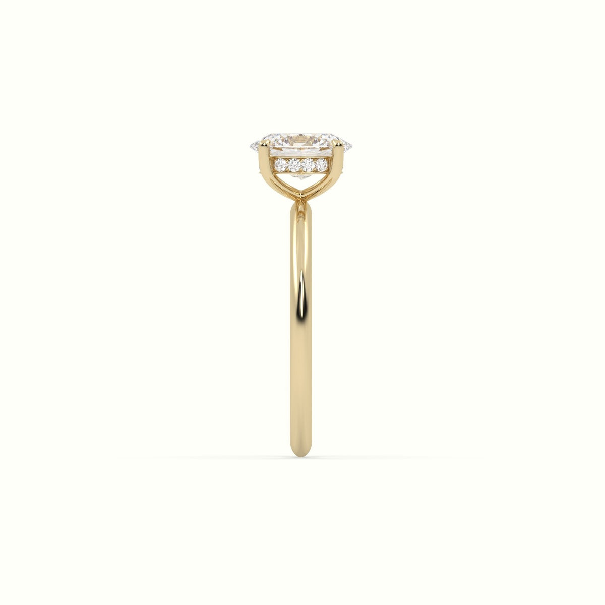Oval Diamond Ring With Hidden Halo Setting — Yellow Gold