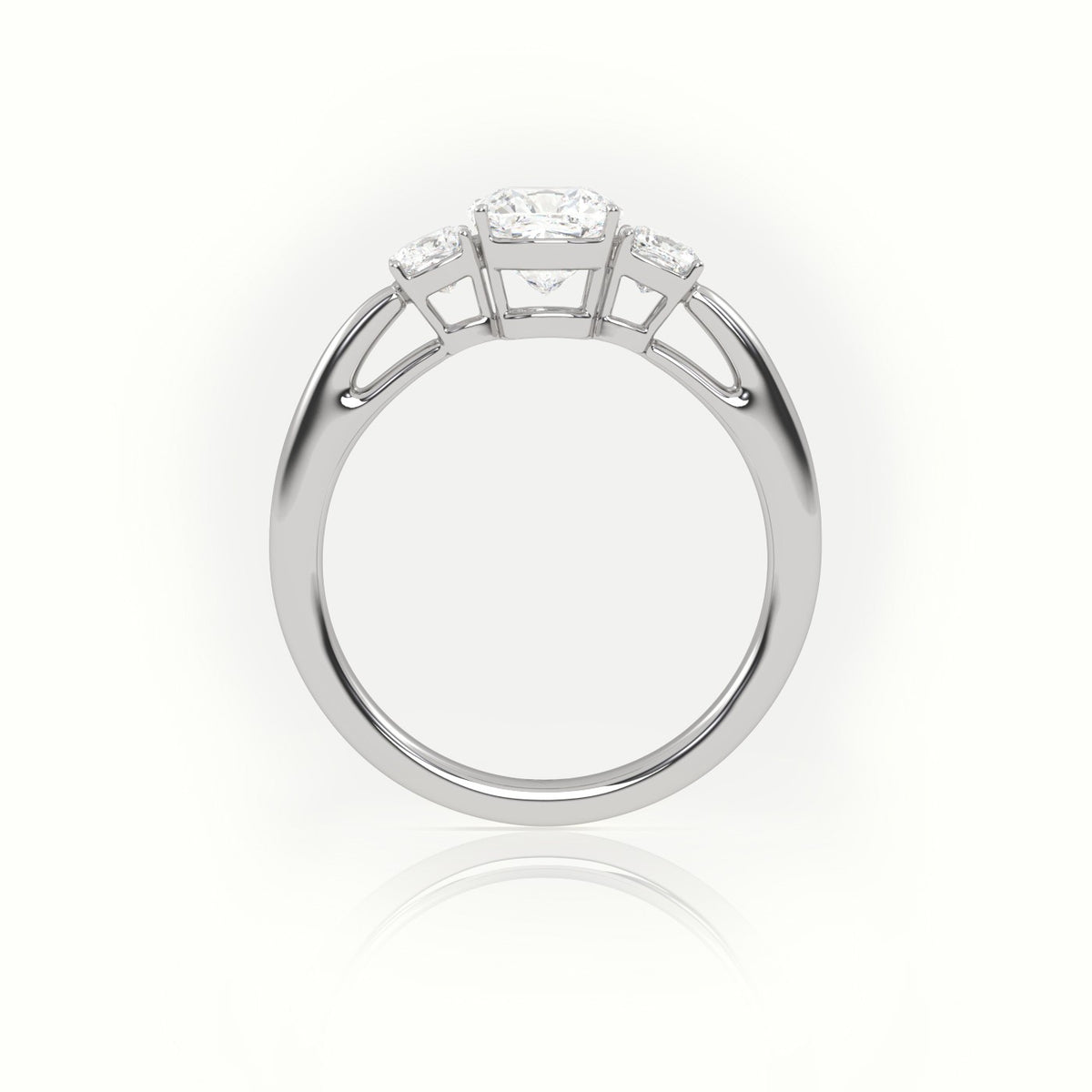 Cushion Cut Diamond 4 Prongs Side Stone Engagement Ring — White Gold