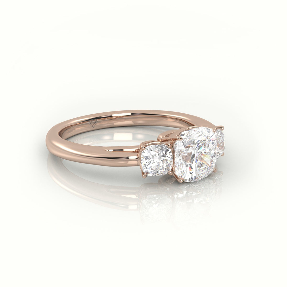 Cushion Cut Diamond 4 Prongs Side Stone Engagement Ring — Rose Gold