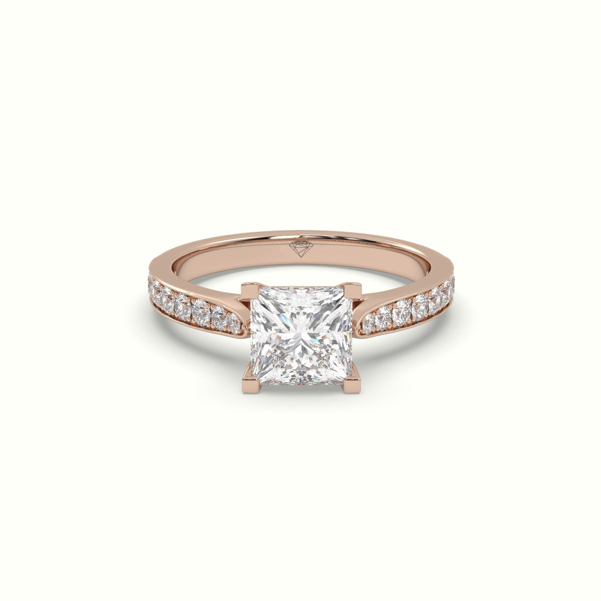 Princess Cut Diamond Engagament Ring With Pave Setting — Rose Gold