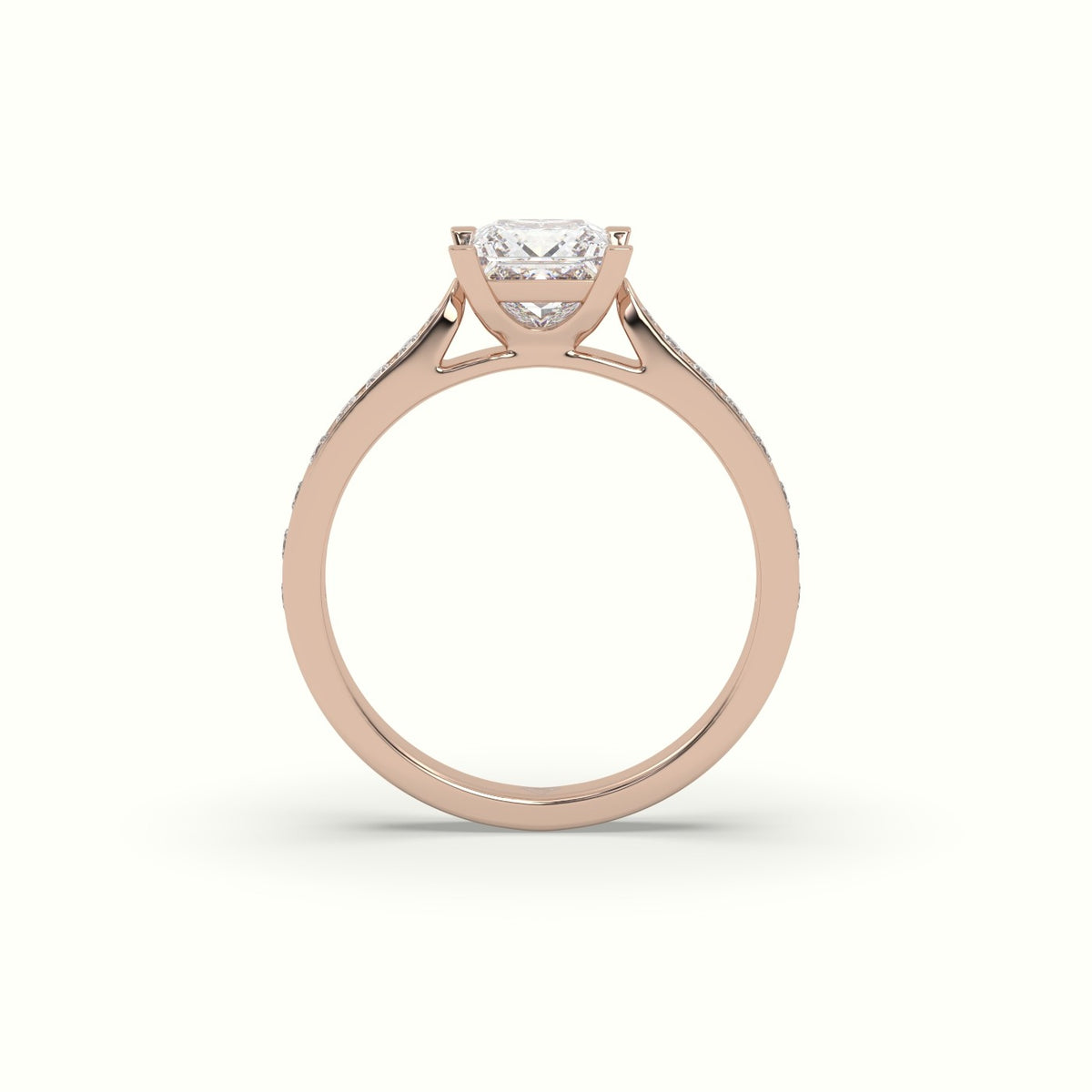Princess Cut Diamond Engagament Ring With Pave Setting — Rose Gold