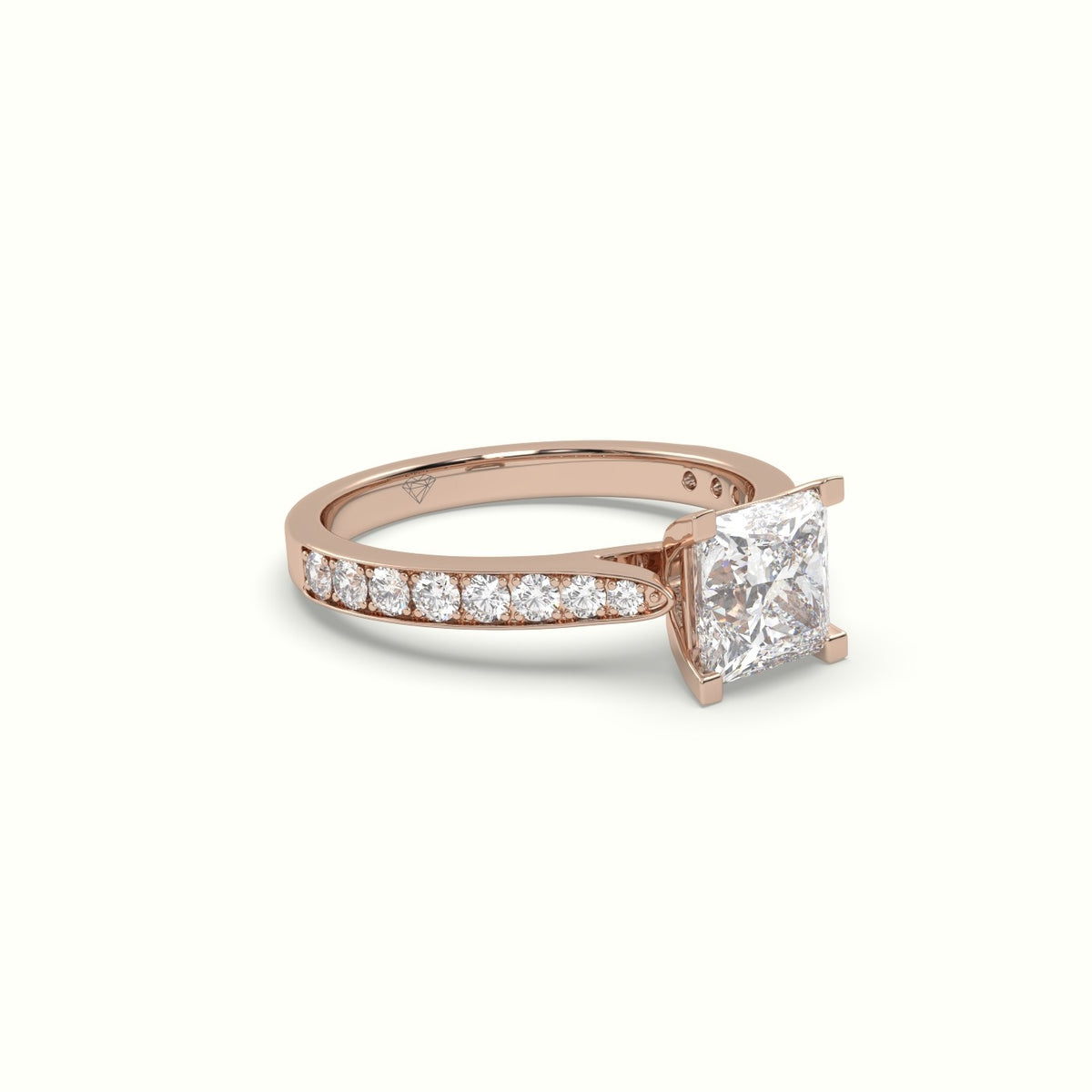 Princess Cut Diamond Engagament Ring With Pave Setting — Rose Gold
