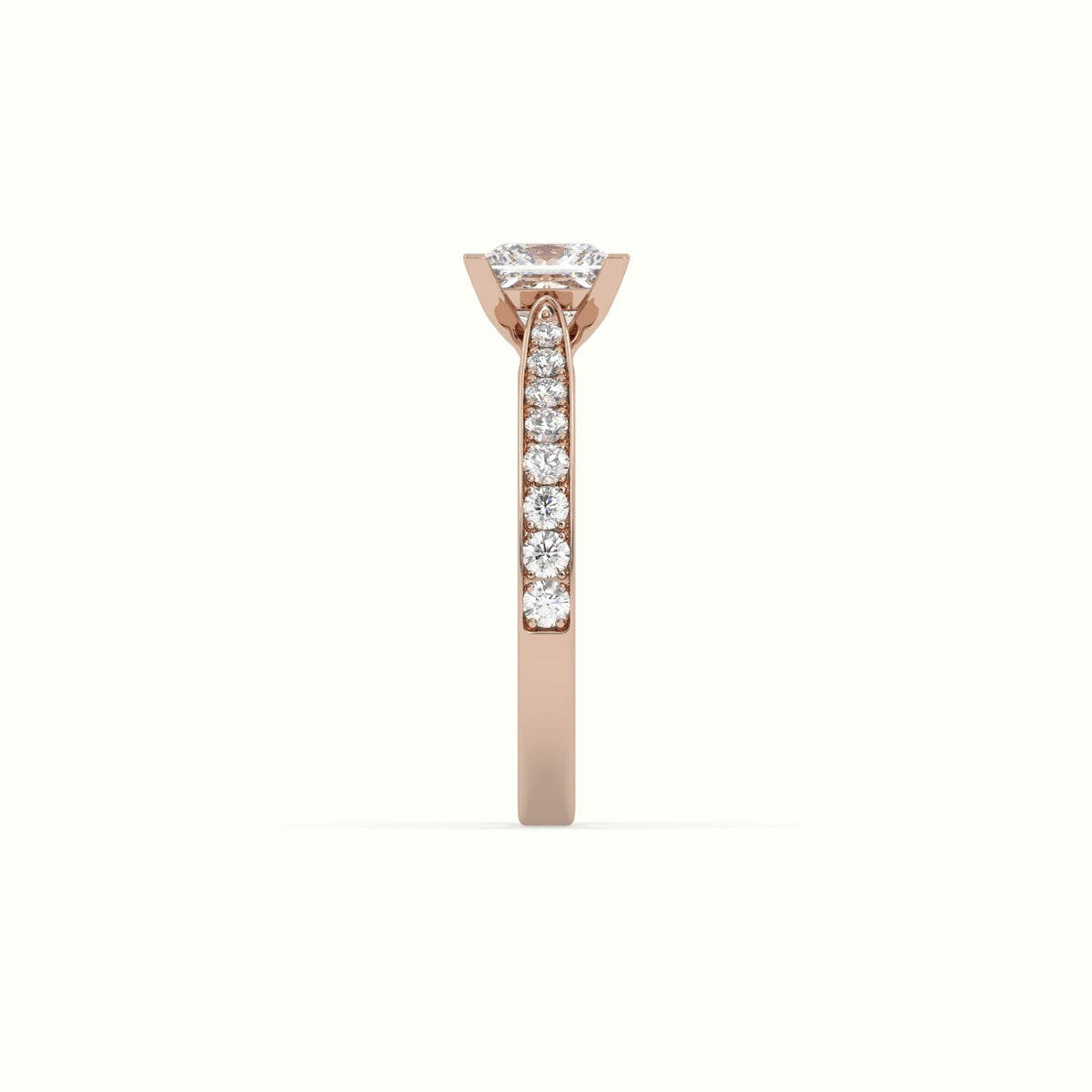Princess Cut Diamond Engagament Ring With Pave Setting — Rose Gold