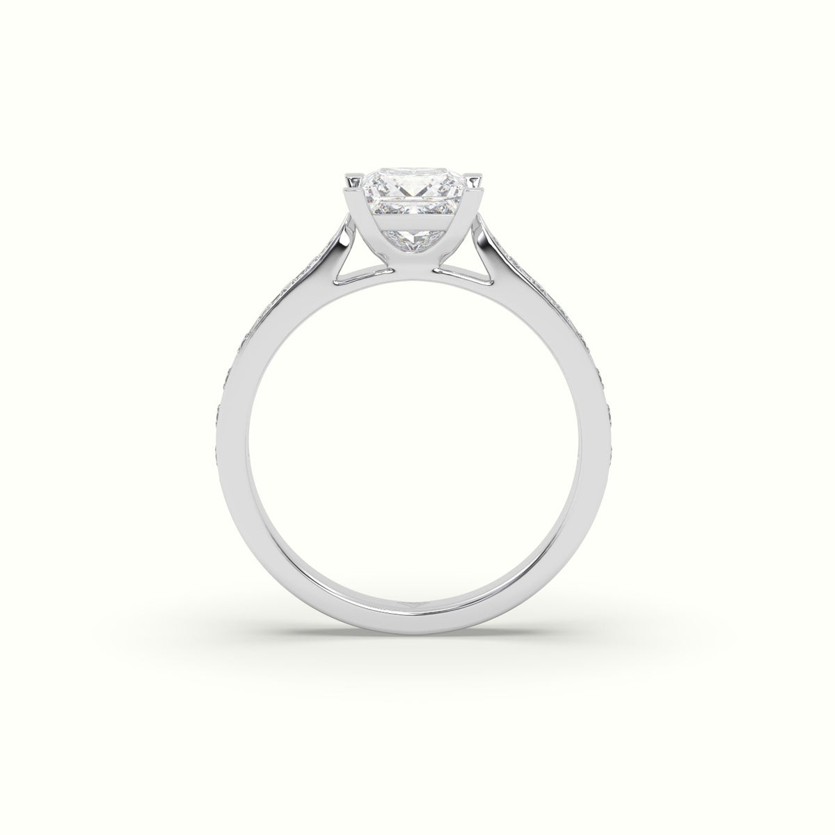 Princess Cut Diamond Engagament Ring With Pave Setting — White Gold