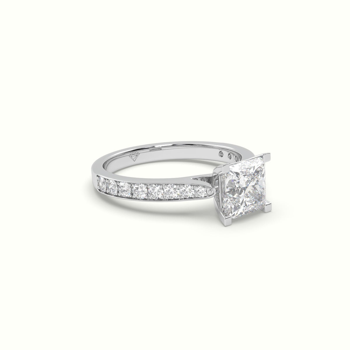 Princess Cut Diamond Engagament Ring With Pave Setting — White Gold