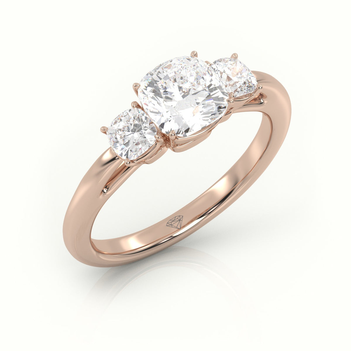 Cushion Cut Diamond 4 Prongs Side Stone Engagement Ring — Rose Gold