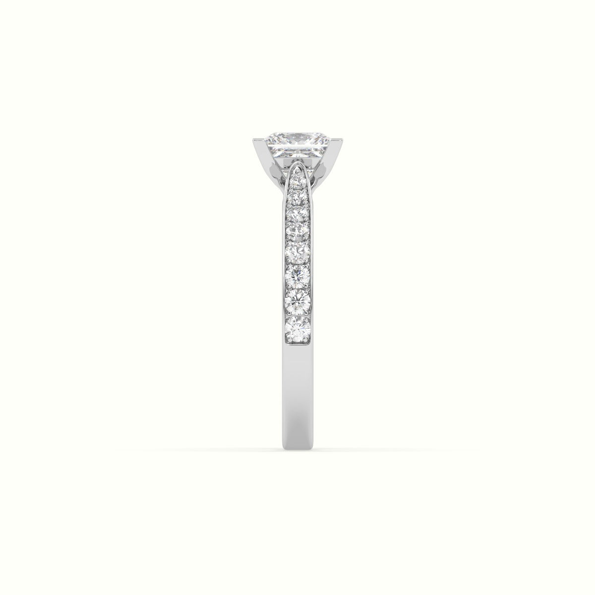 Princess Cut Diamond Engagament Ring With Pave Setting — White Gold