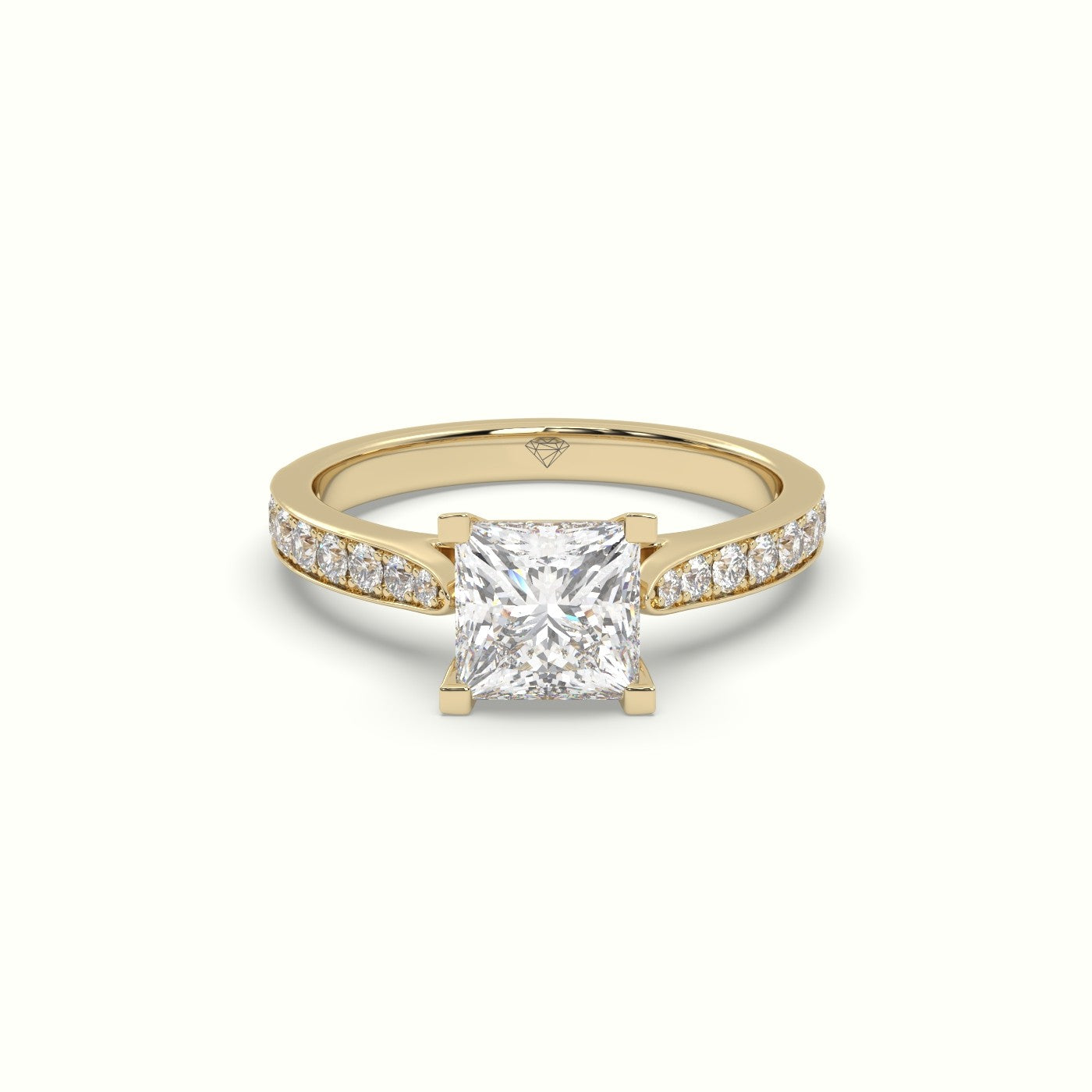 Princess Cut Diamond Engagament Ring With Pave Setting — Yellow Gold