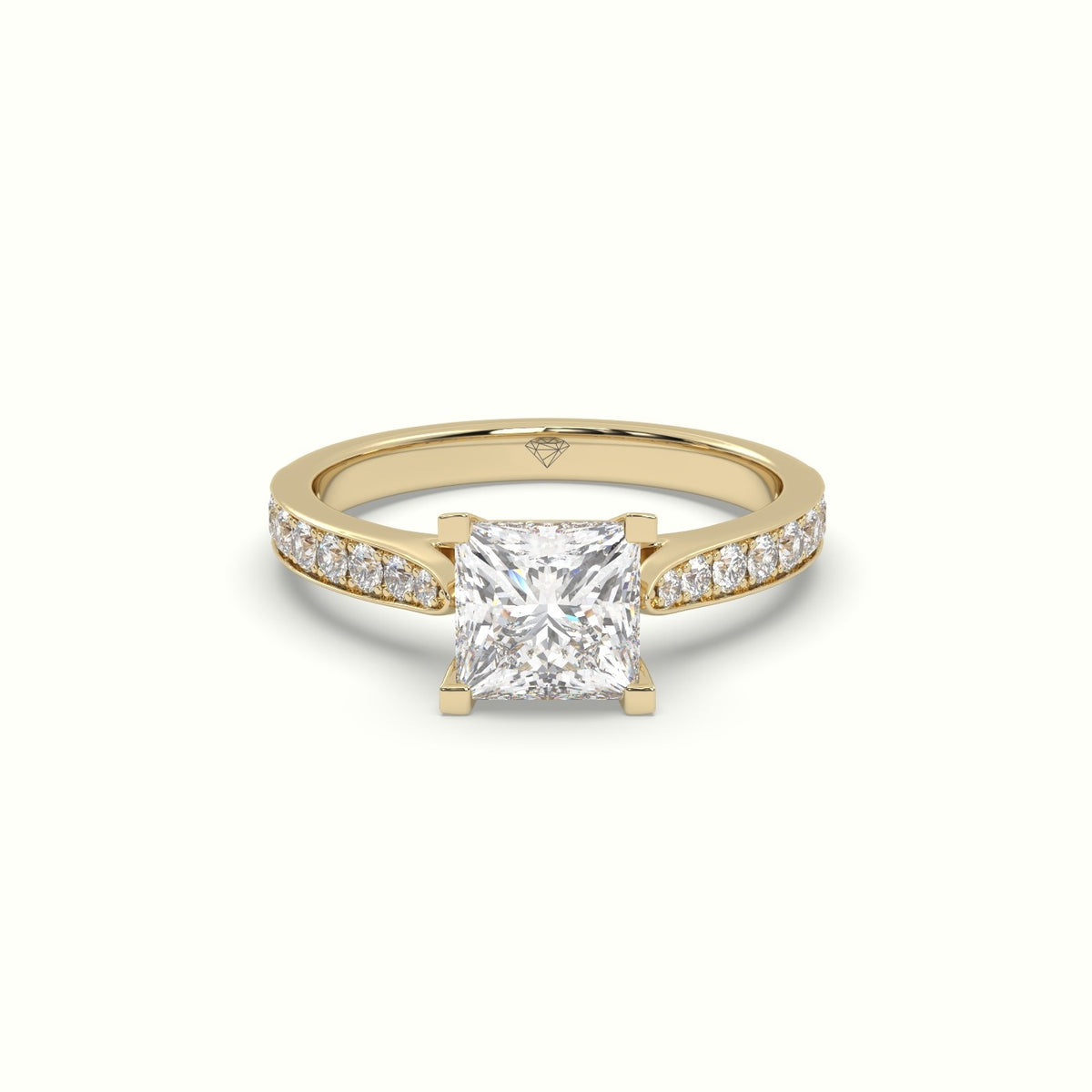 Princess Cut Diamond Engagament Ring With Pave Setting — Yellow Gold