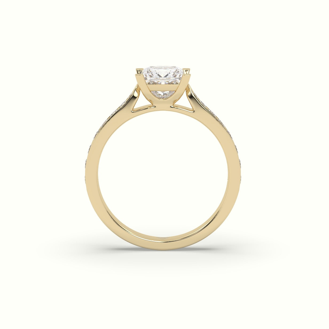 Princess Cut Diamond Engagament Ring With Pave Setting — Yellow Gold