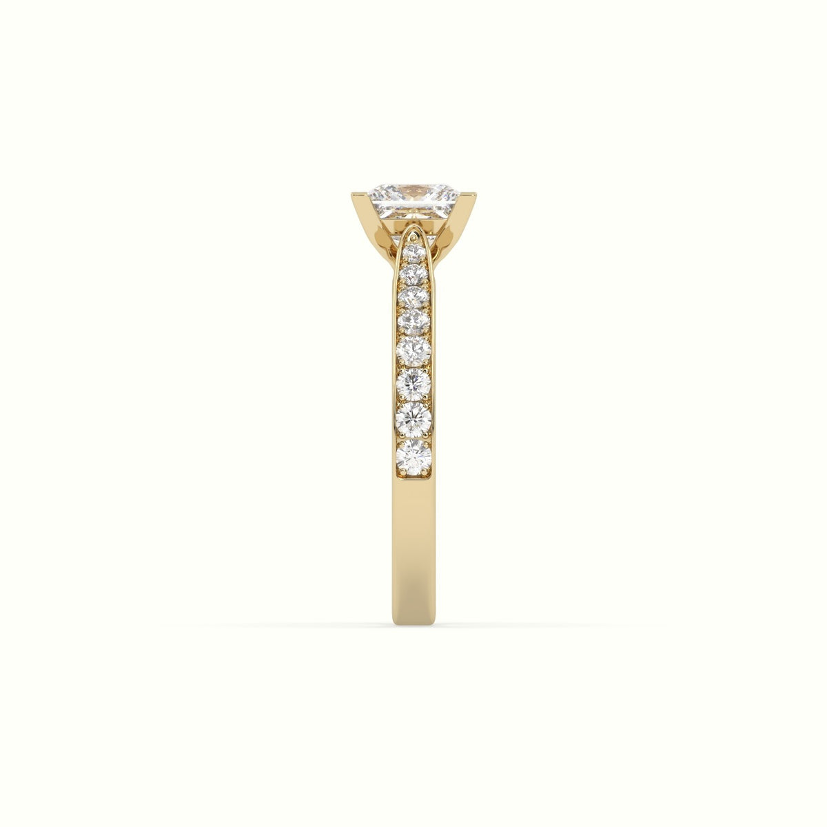 Princess Cut Diamond Engagament Ring With Pave Setting — Yellow Gold