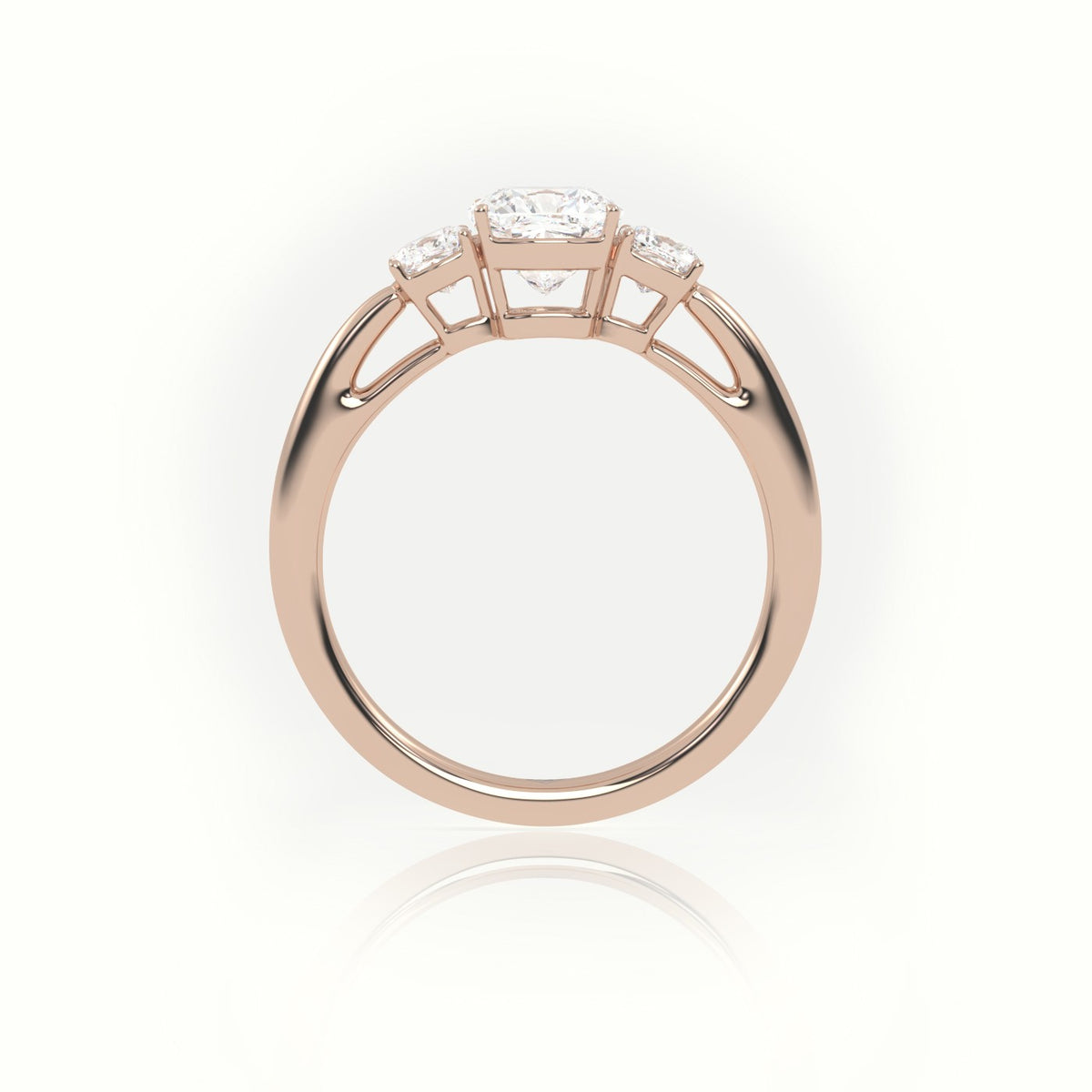 Cushion Cut Diamond 4 Prongs Side Stone Engagement Ring — Rose Gold