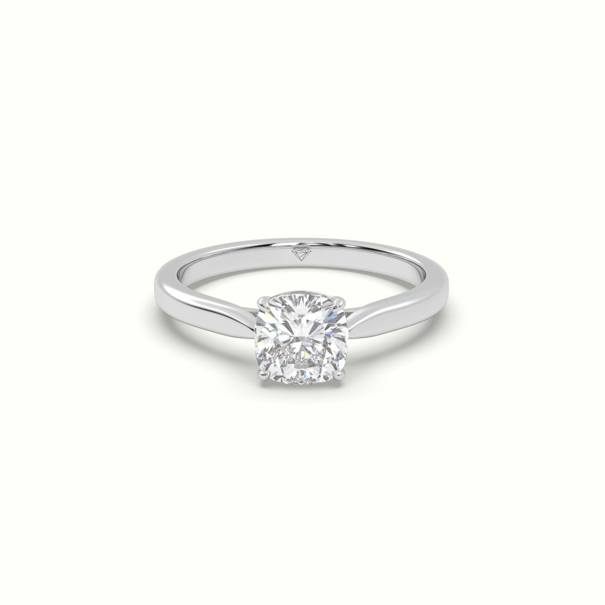 Cushion-Cut Solitaire Engagement Ring — White Gold