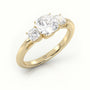 Cushion Cut Diamond 4 Prongs Side Stone Engagement Ring — Yellow Gold